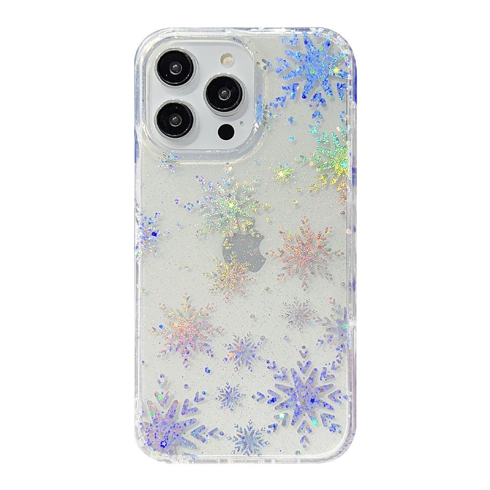 iPhone 14 Pro Hybrid Glitter Plast Deksel - Snøfnugg