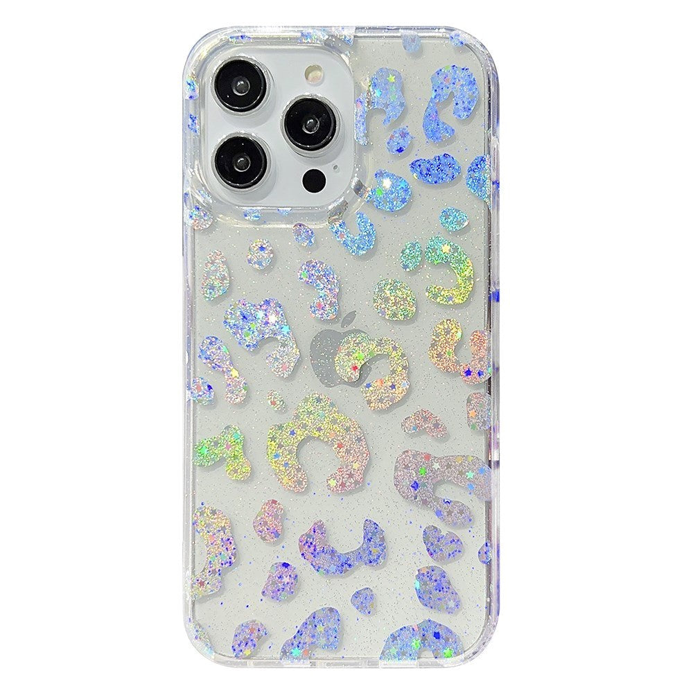 iPhone 14 Pro Hybrid Glitter Plast Deksel - Flekker