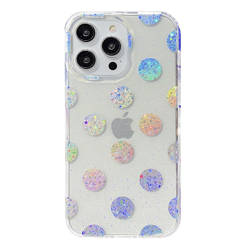 iPhone 14 Pro Hybrid Glitter Plast Deksel - Prikker