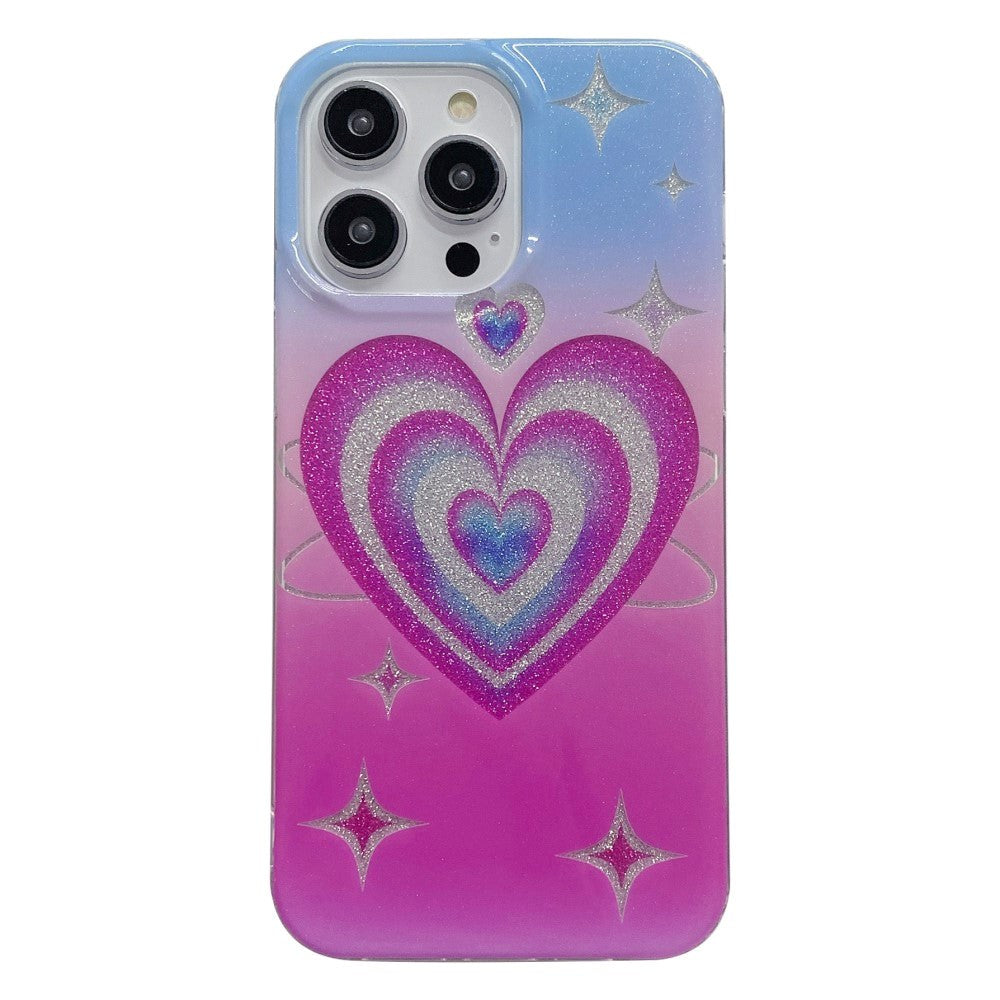 iPhone 14 Pro Glitter Plast Deksel - Hjerte & Stjerner