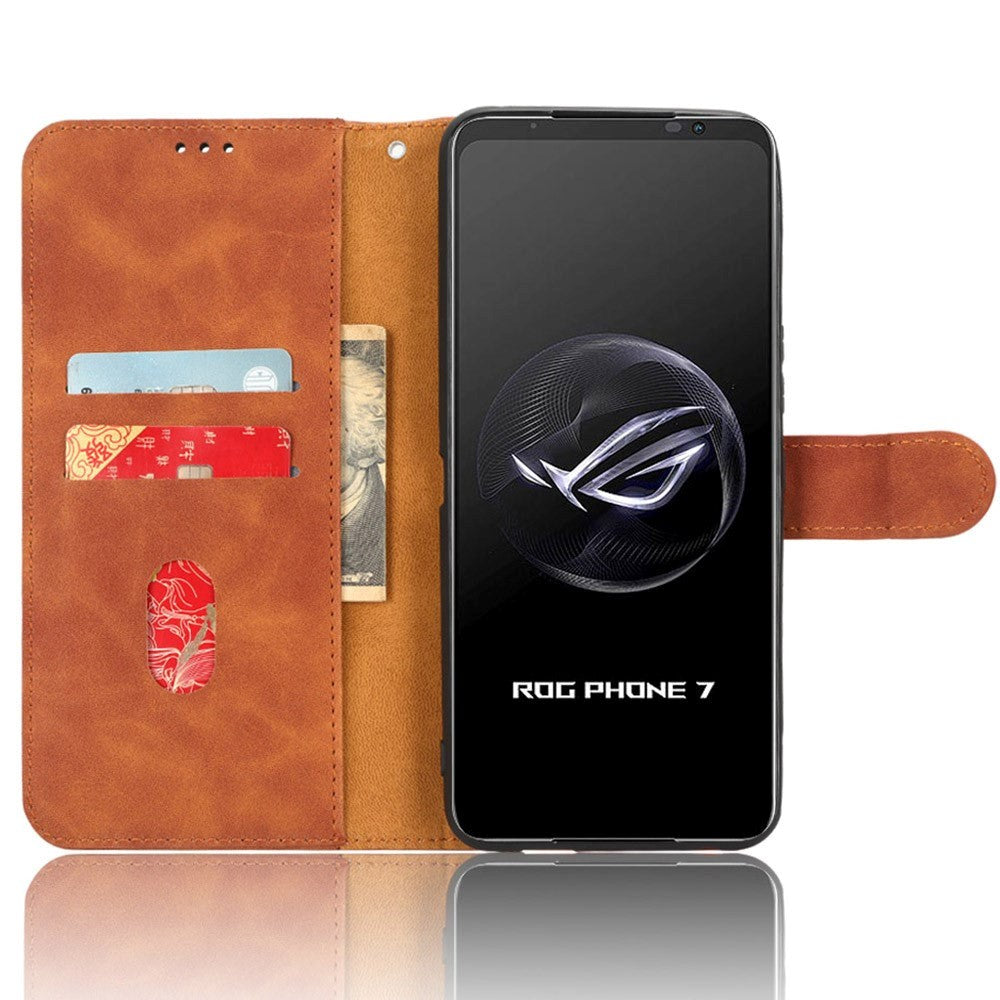 Asus ROG Phone 7 Flip-Deksel i Kunstskinn Med Pung & Stropp - Brun