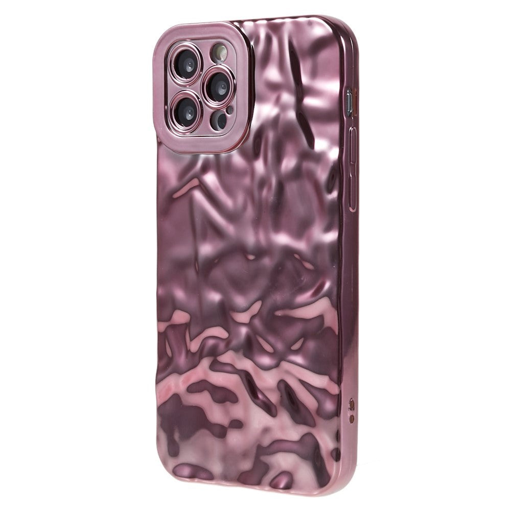 iPhone 12 Pro Glinsende Fleksibel Plast Bakside Deksel - Bølget Design - Rose Gold