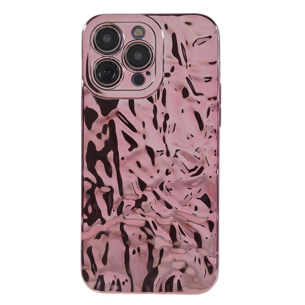 iPhone 14 Pro Glinsende Fleksibel Plast Bakside Deksel - Bølget Design - Rose Gold