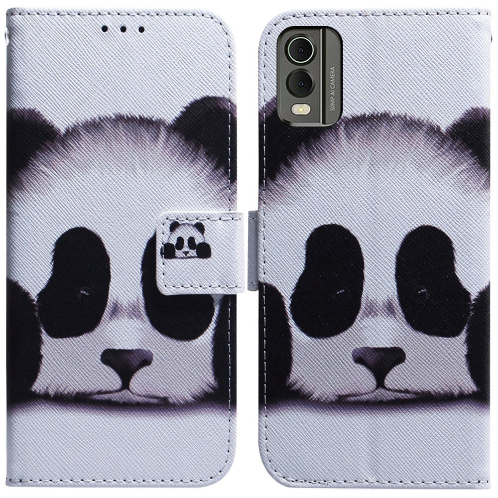 Nokia C32 Deksel i Kunstskinn med Lommebok og Trykk - Panda