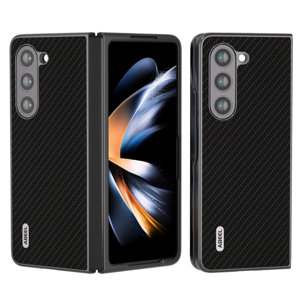 Samsung Galaxy Z Fold5 (5G) Skinnkledd Plast Deksel - Svart Carbon