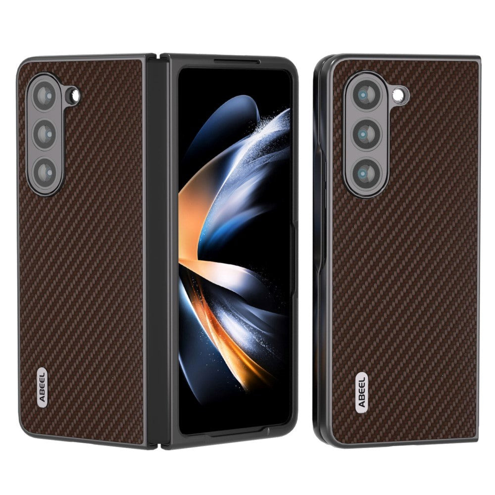 Samsung Galaxy Z Fold5 (5G) Skinnkledd Plast Deksel - Brun Carbon