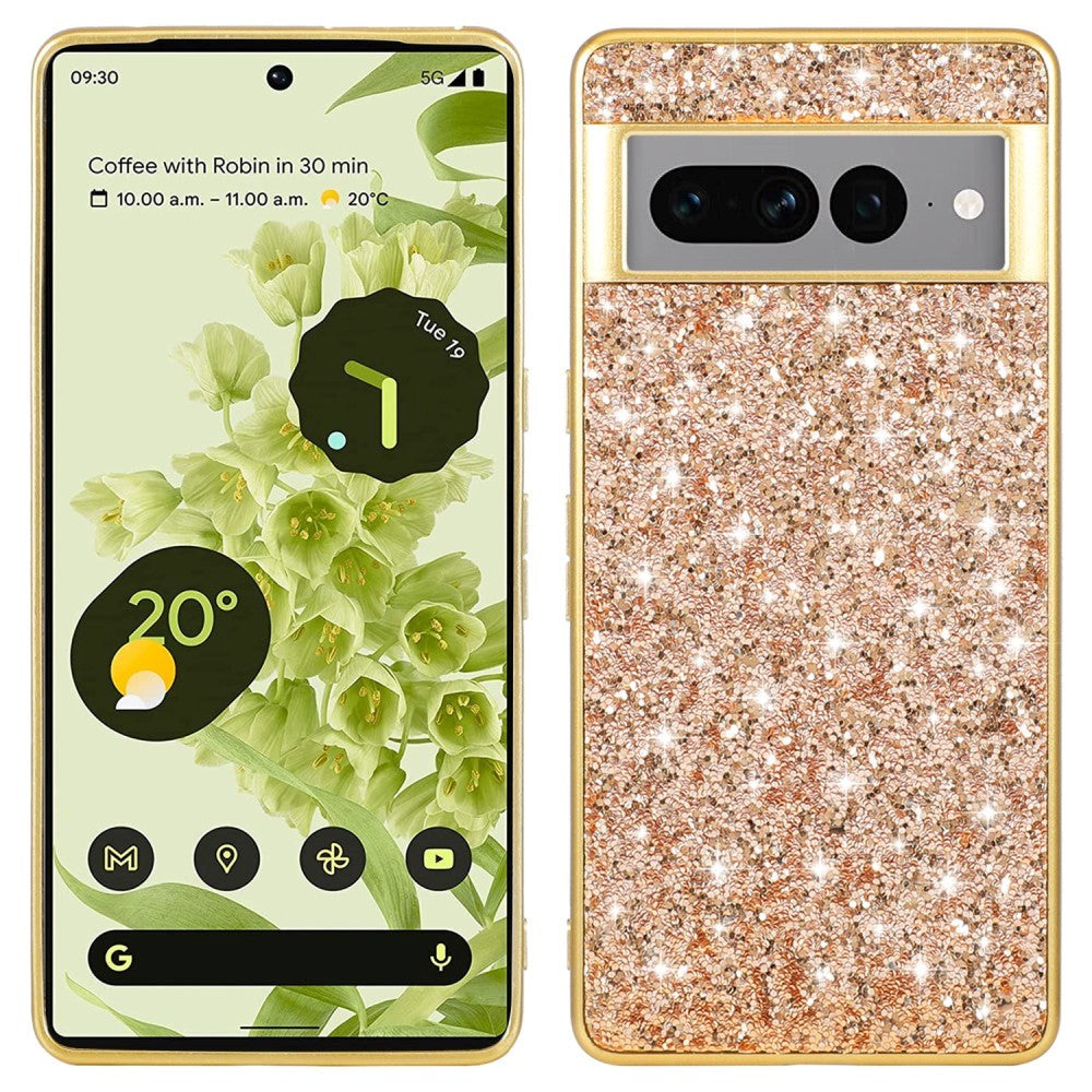 Google Pixel 7A Deksel i Hardplast - Glitter - Gull