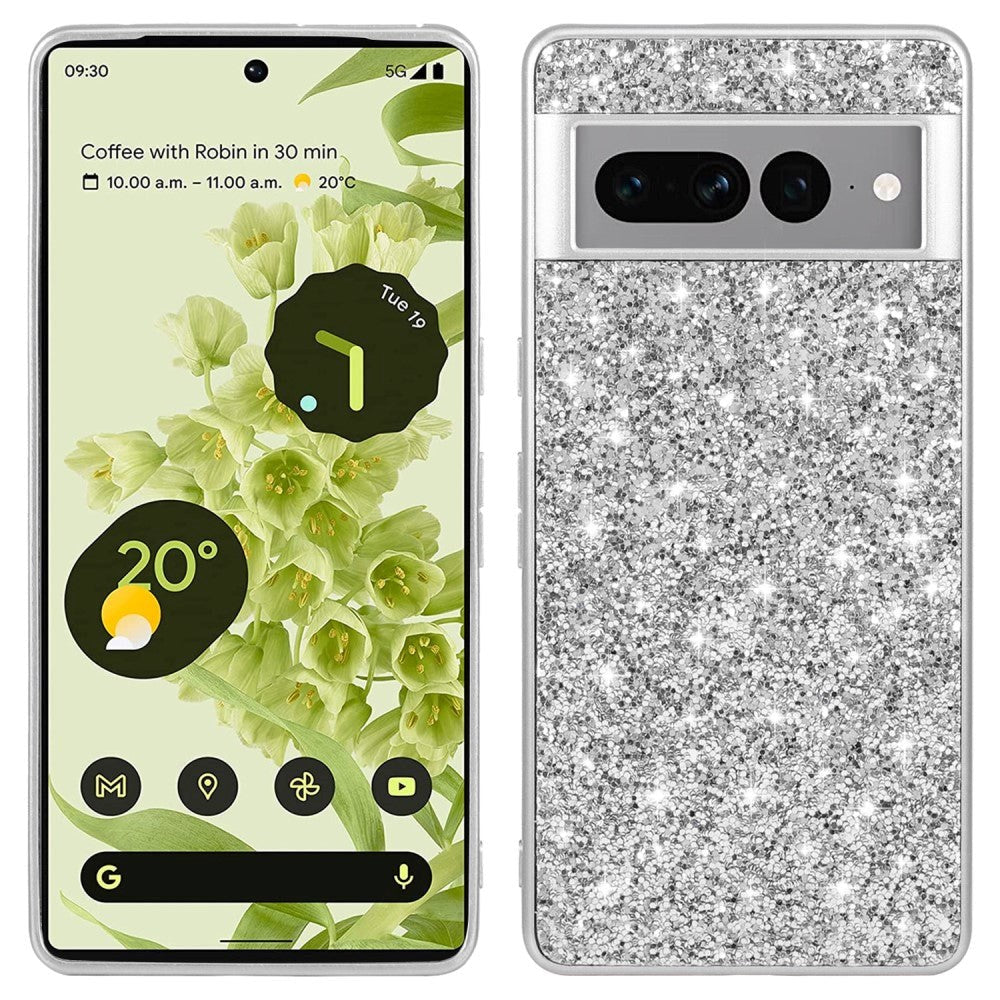 Google Pixel 7A Deksel i Hardplast - Glitter - Sølv