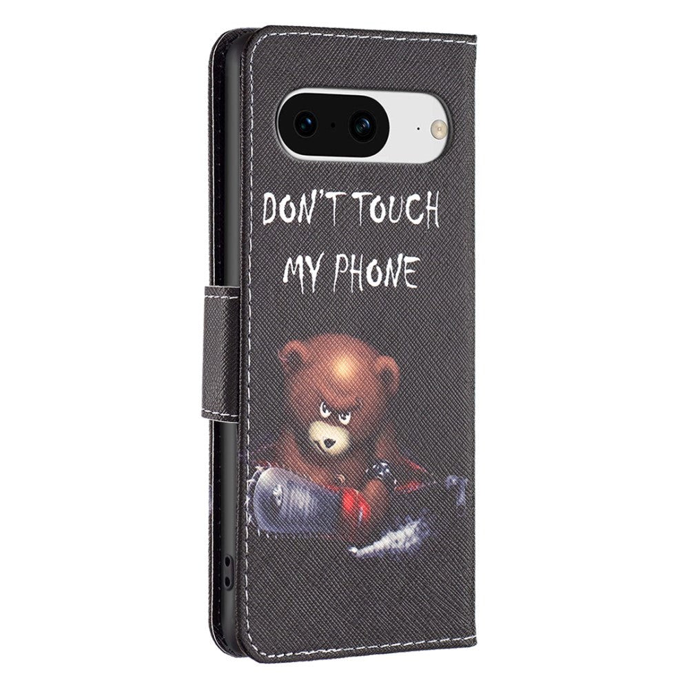 Google Pixel 8 Kunstskinn Deksel med Lommebok - "Don't Touch My Phone Bjørn"