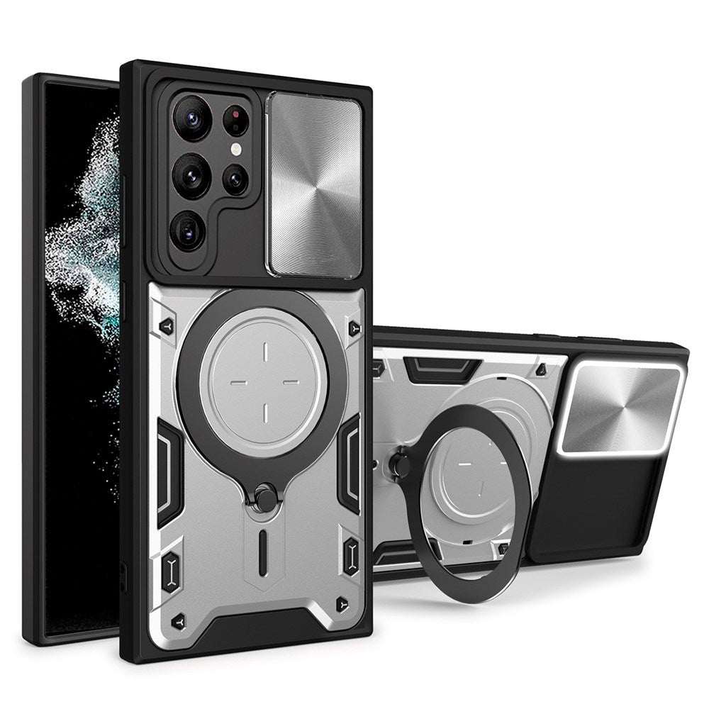 EIDERWOOD Samsung Galaxy S22 Ultra Håndverker Deksel m. Kickstand & Cam Slider - Sølv