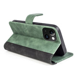 iPhone 15 Flerfarget Leather Flip Cover m. Kortholder - Svart / Grønn