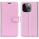 iPhone 15 Pro Max Litchi Leather Flip Cover m. Lommebok - Rosa