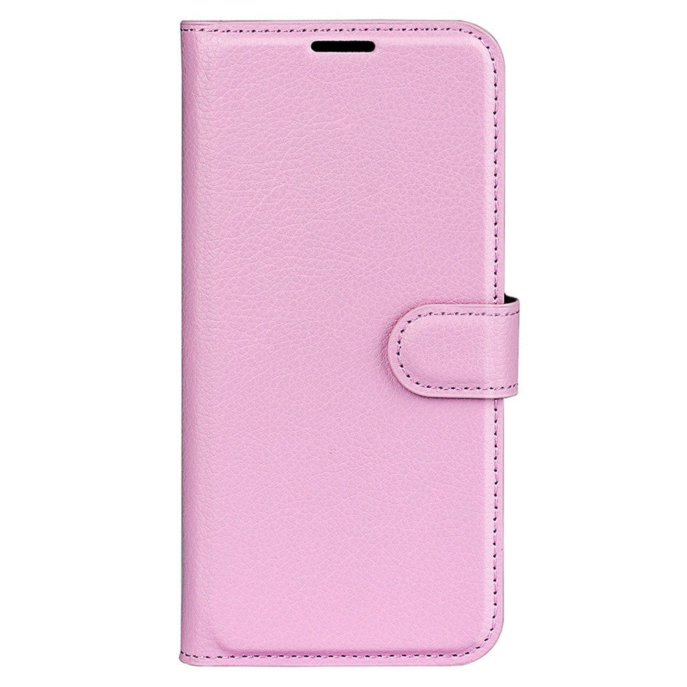 iPhone 15 Pro Max Litchi Leather Flip Cover m. Lommebok - Rosa