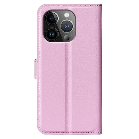 iPhone 15 Pro Max Litchi Leather Flip Cover m. Lommebok - Rosa