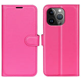 iPhone 15 Pro Max Litchi Skinn Deksel m. Lommebok - Pink