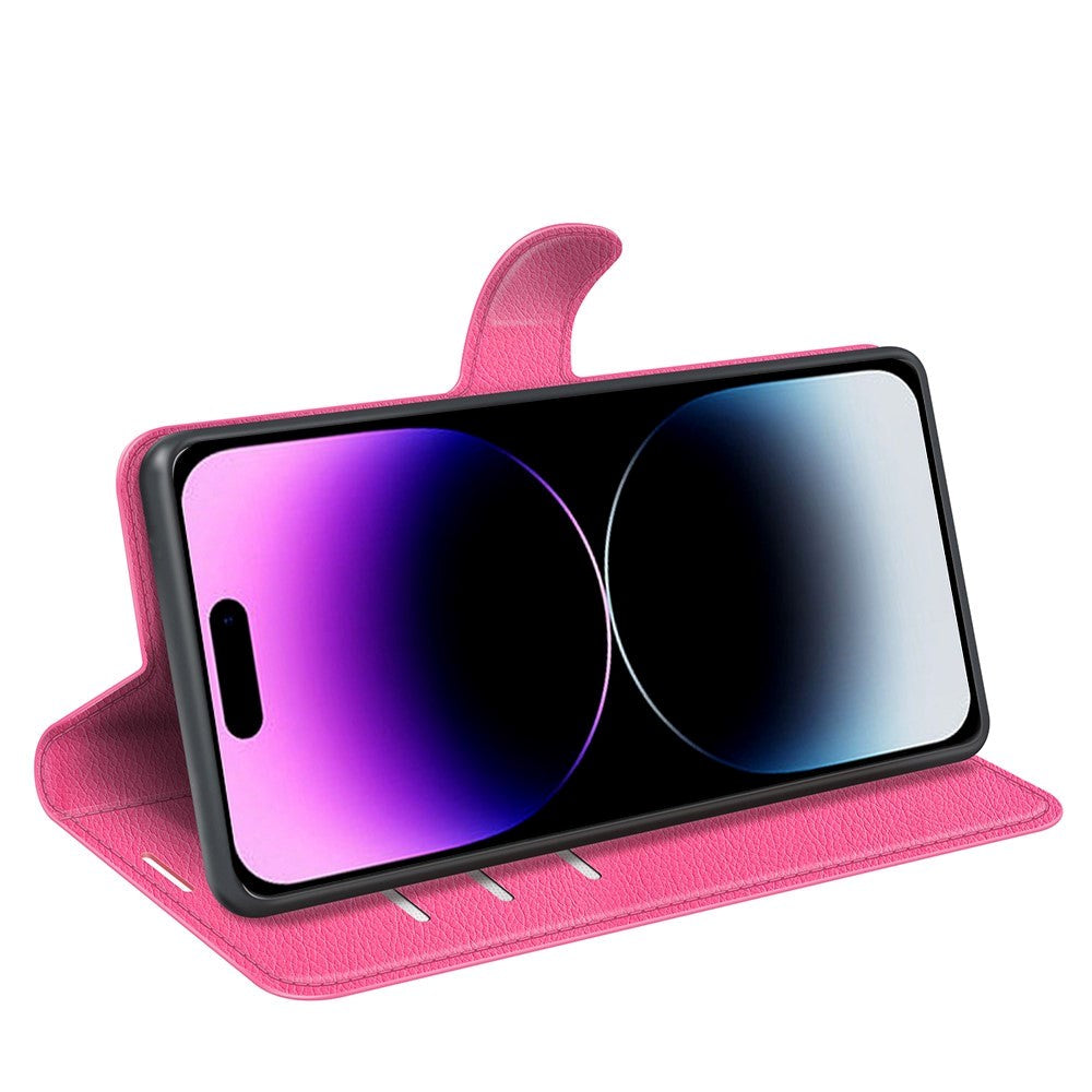 iPhone 15 Pro Max Litchi Skinn Deksel m. Lommebok - Pink