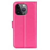 iPhone 15 Pro Max Litchi Skinn Deksel m. Lommebok - Pink