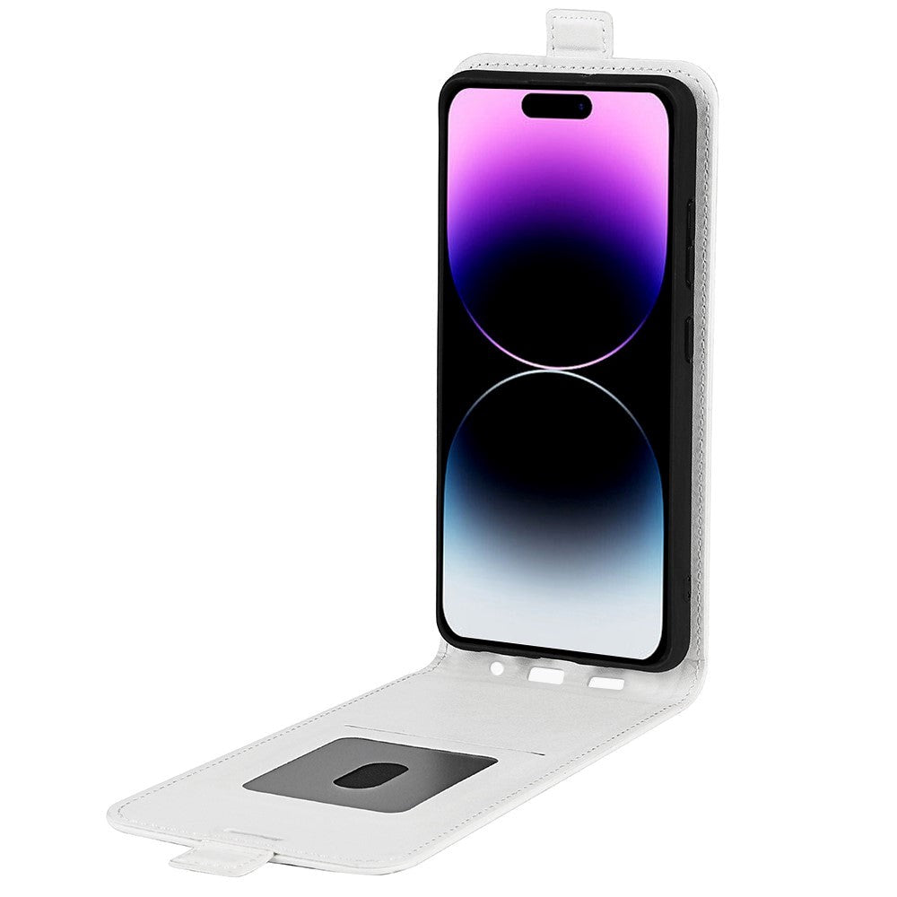 iPhone 15 Pro Max Vertikalt Flip Kunst Skinn Deksel med Lommebok - Hvit