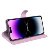 iPhone 15 Pro Litchi Skinn Deksel m. Lommebok - Pink