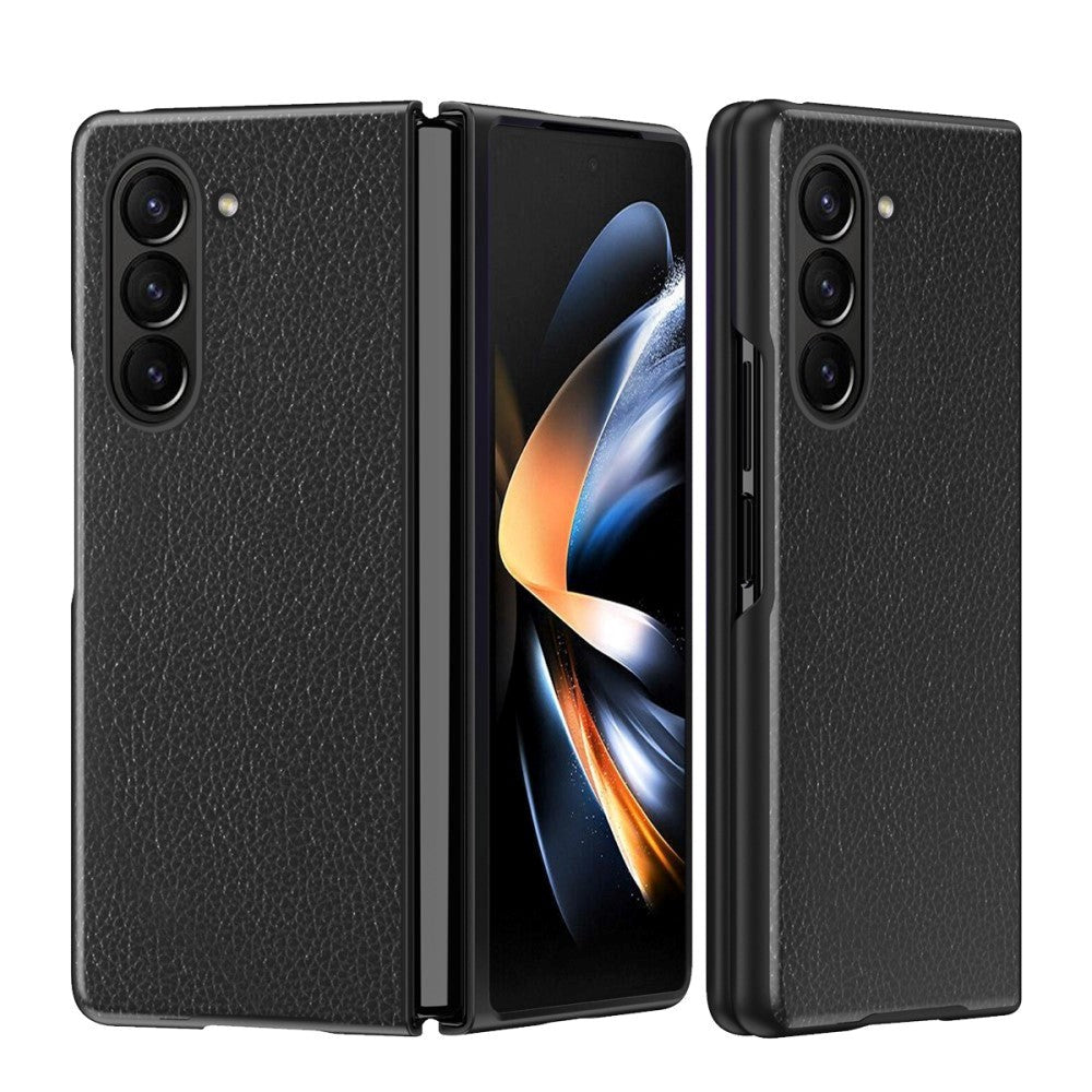 Samsung Galaxy Z Fold5 5G Litchi Kunstskinn Bakdeksel - Svart