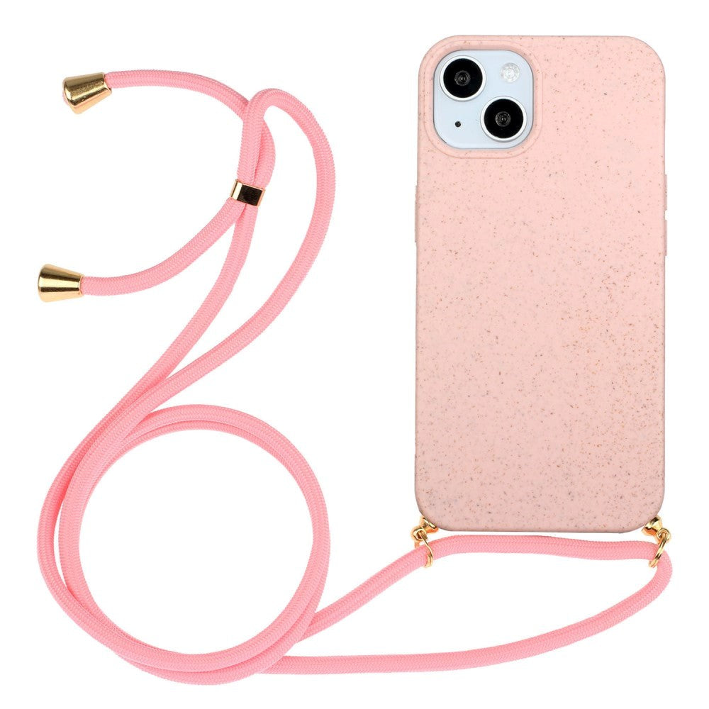 iPhone 15 Plus Fleksibelt Plast Deksel med Snor / Stropp - Rosa