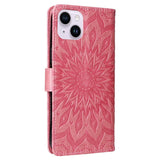 iPhone 15 Plus Skinn Deksel med Lommebok og Stropp - Mandala Blomst - Rosa