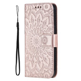 iPhone 15 Plus Skinn Deksel med Lommebok og Stropp - Mandala Blomst - Rose Gold