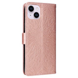 iPhone 15 Skinn Deksel med Lommebok og Stropp - Mandala Blomst - Rose Gold