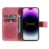 iPhone 15 Pro Max Skinn Deksel med Lommebok og Stropp - Mandala Blomst - Rosa