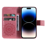 iPhone 15 Pro Skinn Deksel med Lommebok og Stropp - Mandala Blomst - Rosa