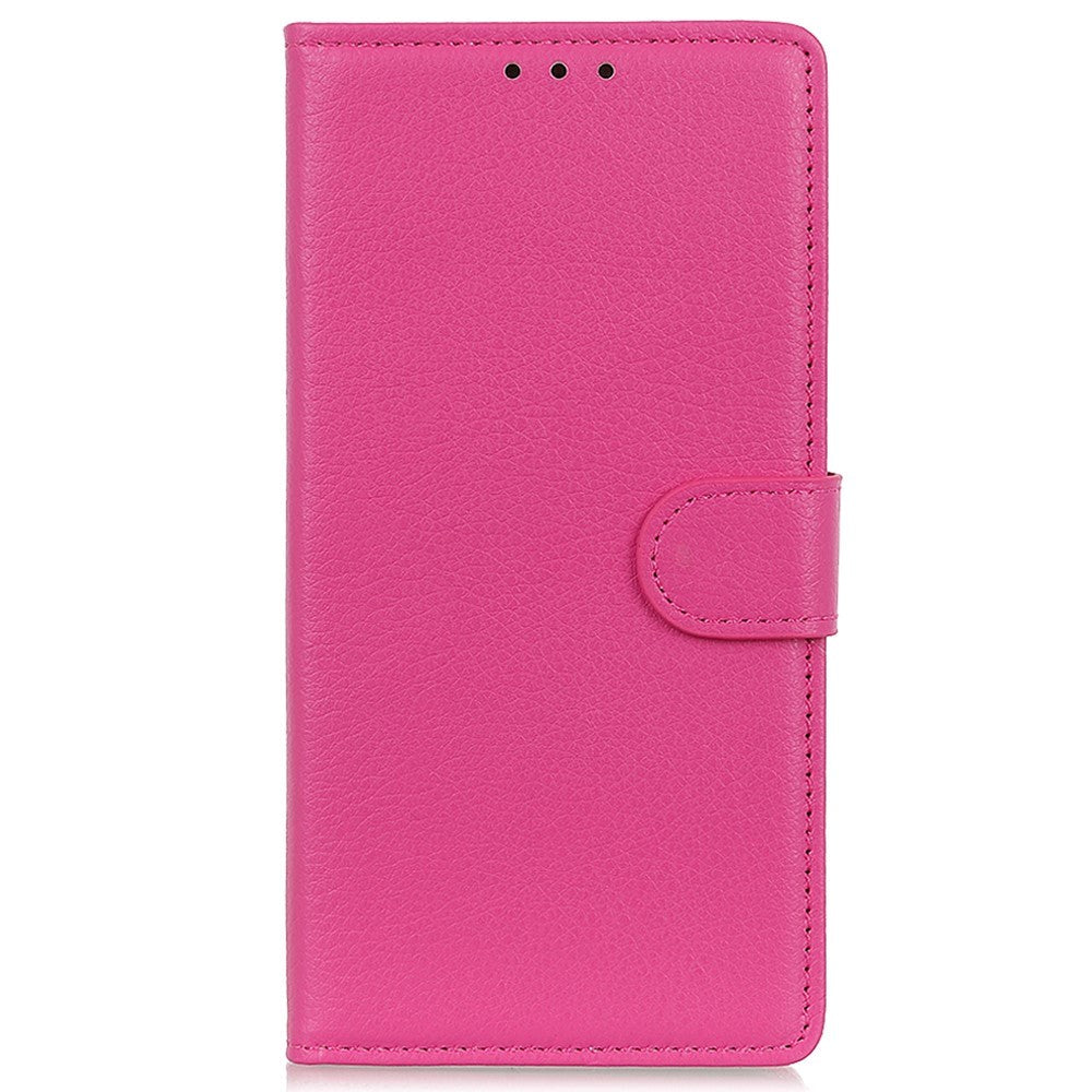 iPhone 15 Litchi Skinn Deksel m. Lommebok - Rosa