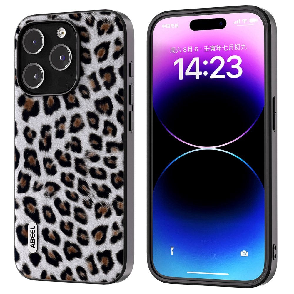 iPhone 15 Pro Max Fleksibelt Plastdeksel - Leopardmønster - Sølv