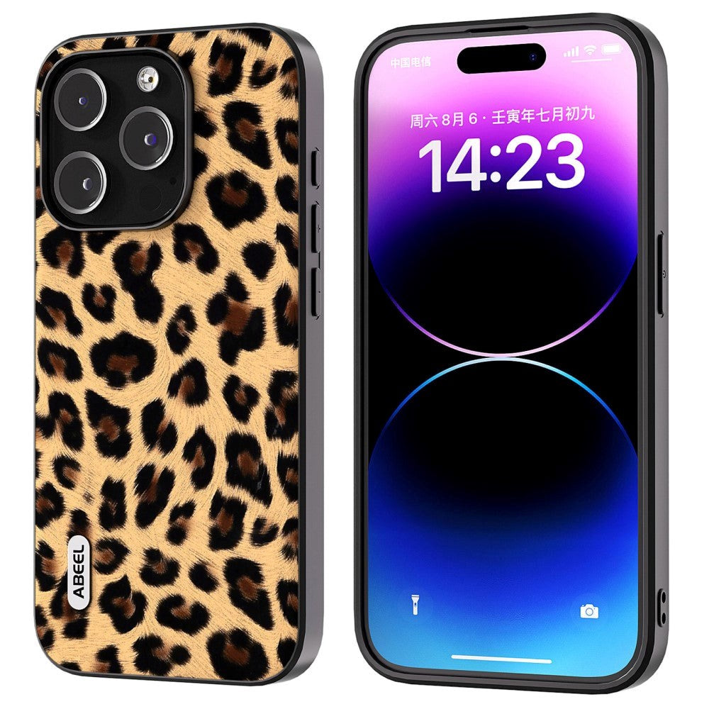 iPhone 15 Pro Fleksibelt Plastdeksel - Leopardmønster - Champagne Gull