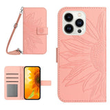 iPhone 15 Pro Kunstskinn Flip Deksel med Lommebok - Solsikke - Pink