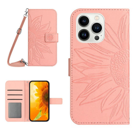 iPhone 15 Pro Kunstskinn Flip Deksel med Lommebok - Solsikke - Pink