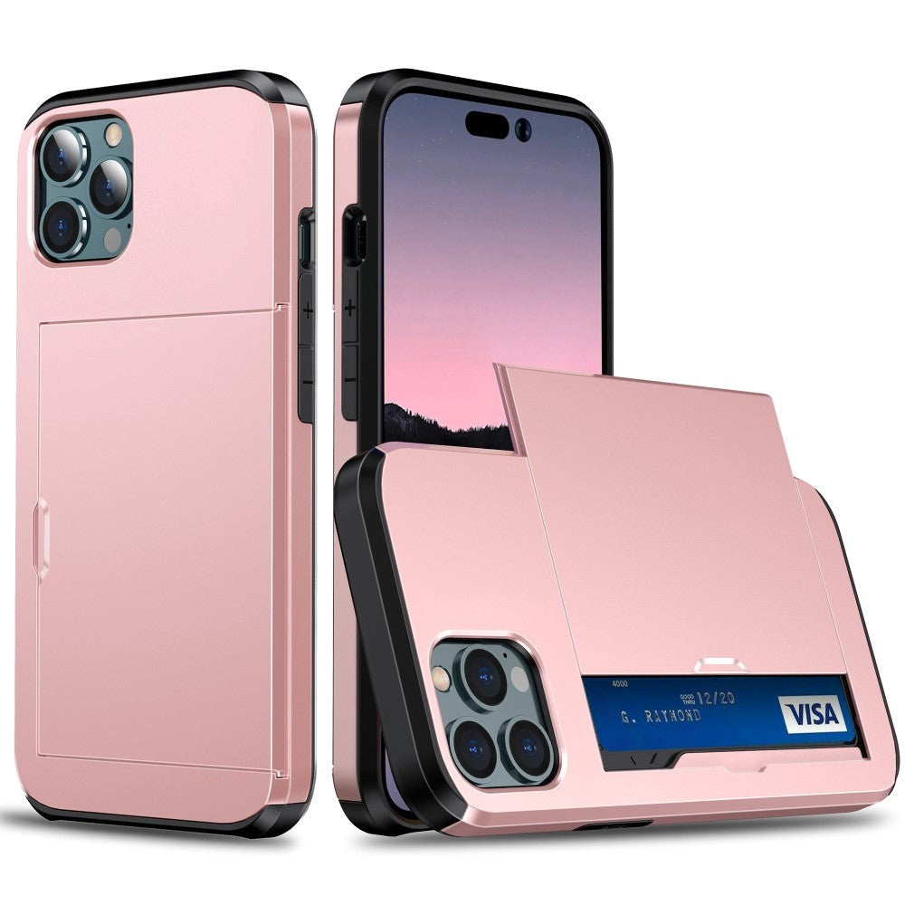 iPhone 15 Pro Drop Proof Deksel m. Lommebok - Rose Gull