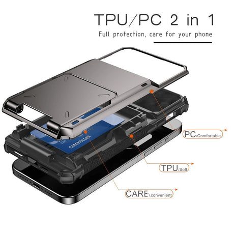 iPhone 15 Hybrid Plast Håndverker Deksel m. Kortholder - Grønn