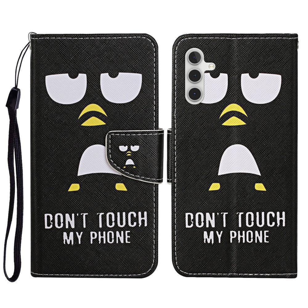 Samsung Galaxy S23 FE Kunst Skinn Flip Deksel med Stropp & Lommebok - "Don't Touch My Phone"