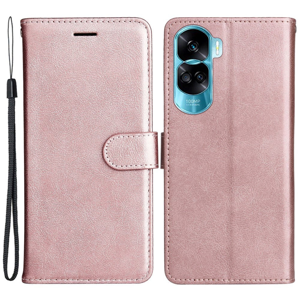 Honor 90 Lite Kunstskinn Deksel m. Stropp og Lommebok - Rose Gold