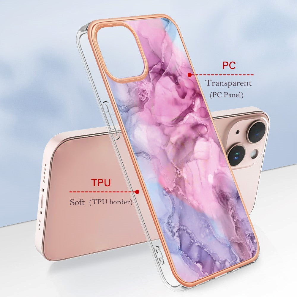 iPhone 15 Plus Plastdeksel - Lilla / Rosa Marmor