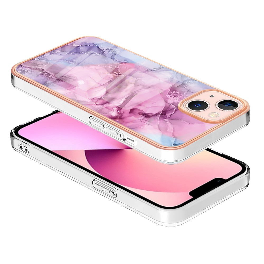 iPhone 15 Plus Plastdeksel - Lilla / Rosa Marmor