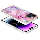 iPhone 15 Pro Max Plastdeksel - Lilla / Rosa Marmor