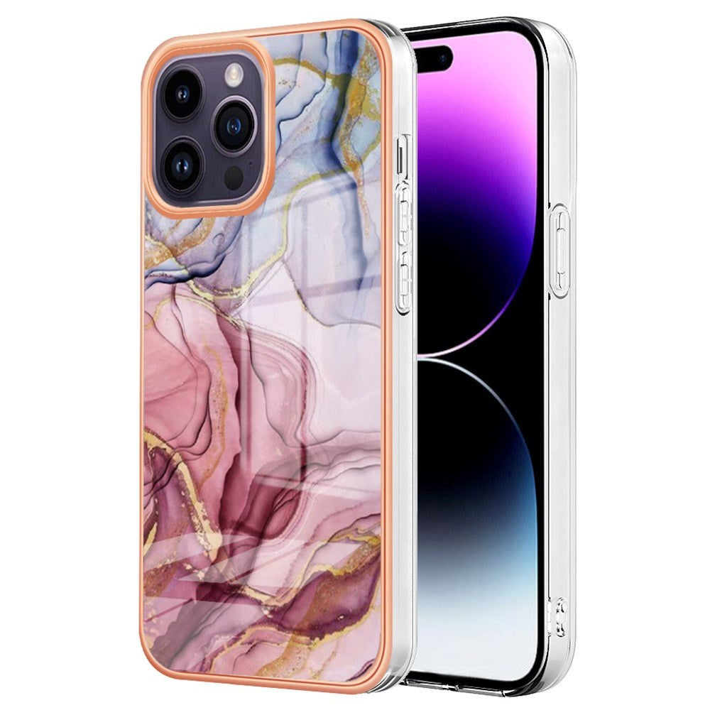 iPhone 15 Pro Max Plastdeksel - Rosa / Lilla Marmor