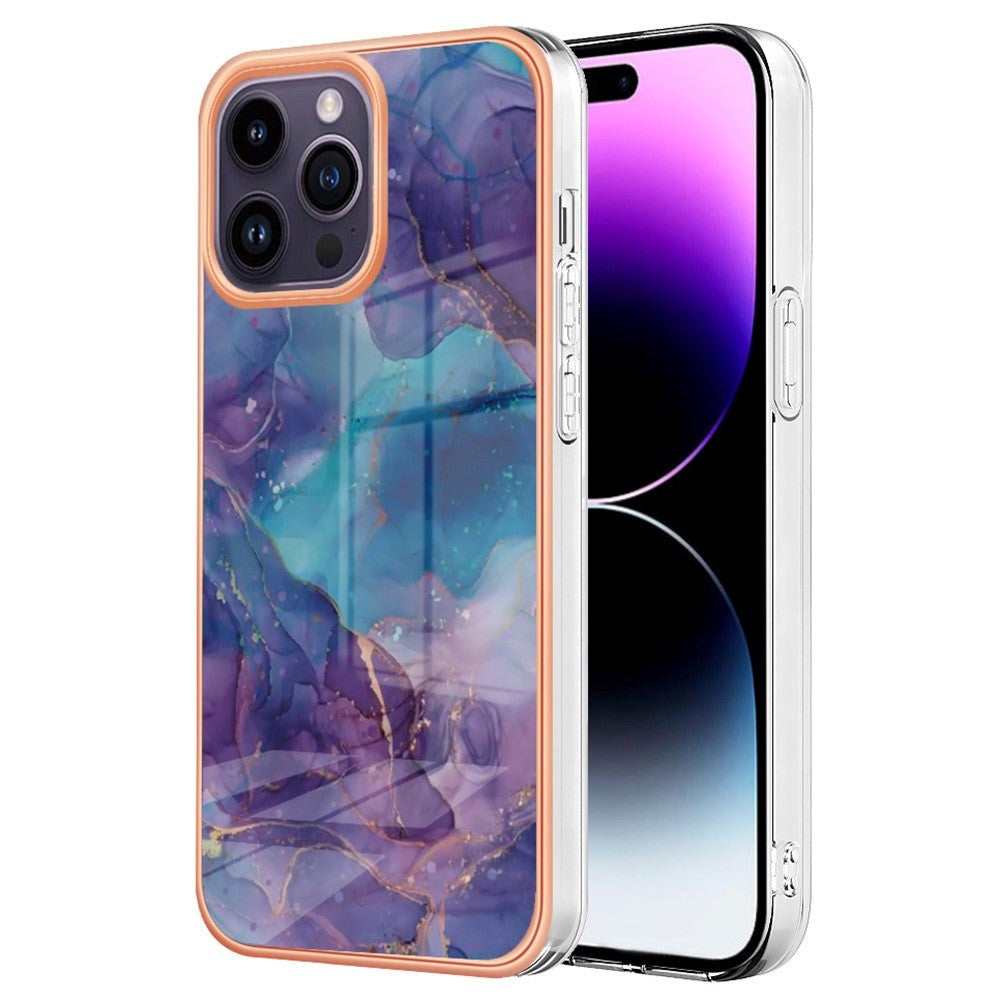 iPhone 15 Pro Max Plastdeksel - Lilla / Blå Marmor