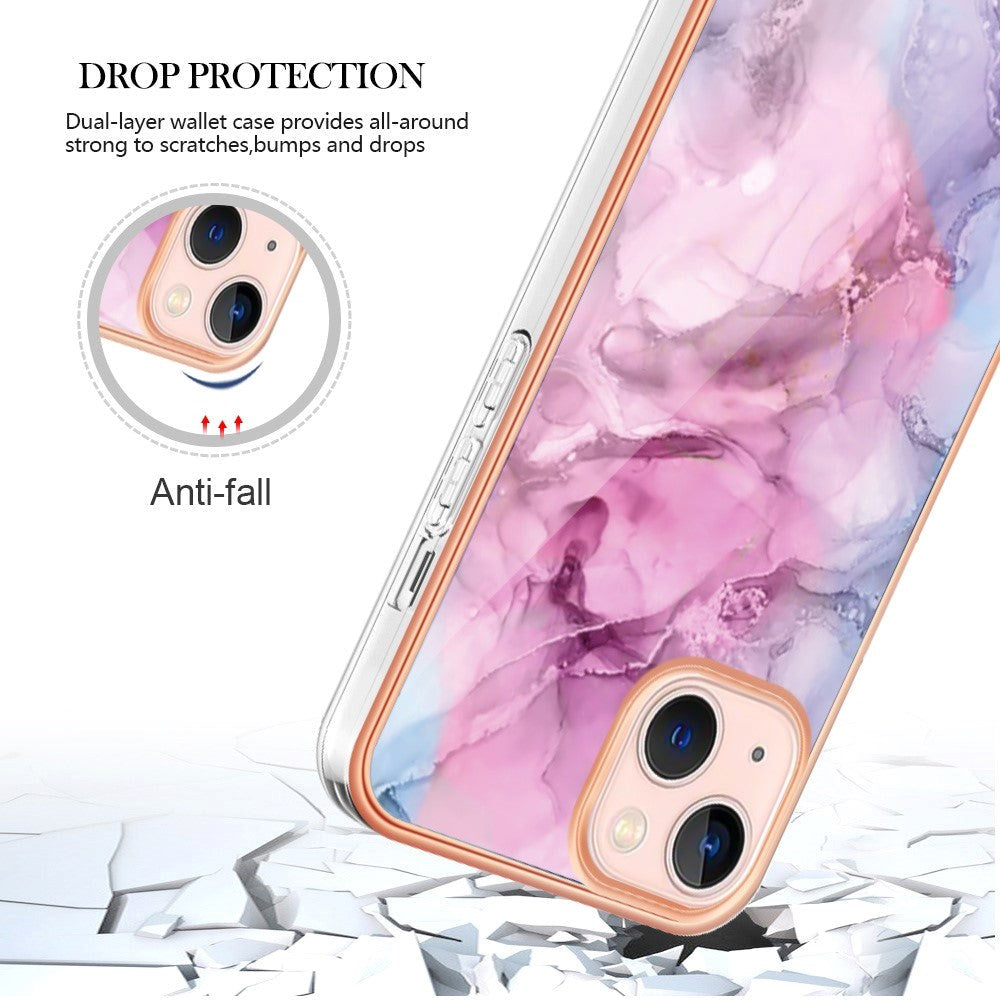 iPhone 15 Hybrid Plastdeksel - Rosa Marmor