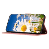 iPhone 15 Pro Leather Flip Cover med Lommebok og Stropp - Rosa med Blomster