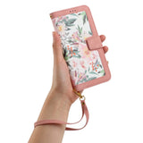 iPhone 15 Pro Leather Flip Cover med Lommebok og Stropp - Rosa med Blomster