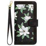 iPhone 15 Pro Leather Flip Cover med Lommebok og Stropp - Svart med Blomster