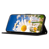 iPhone 15 Pro Leather Flip Cover med Lommebok og Stropp - Svart med Blomster