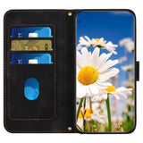 iPhone 15 Pro Leather Flip Cover med Lommebok og Stropp - Svart med Blomster